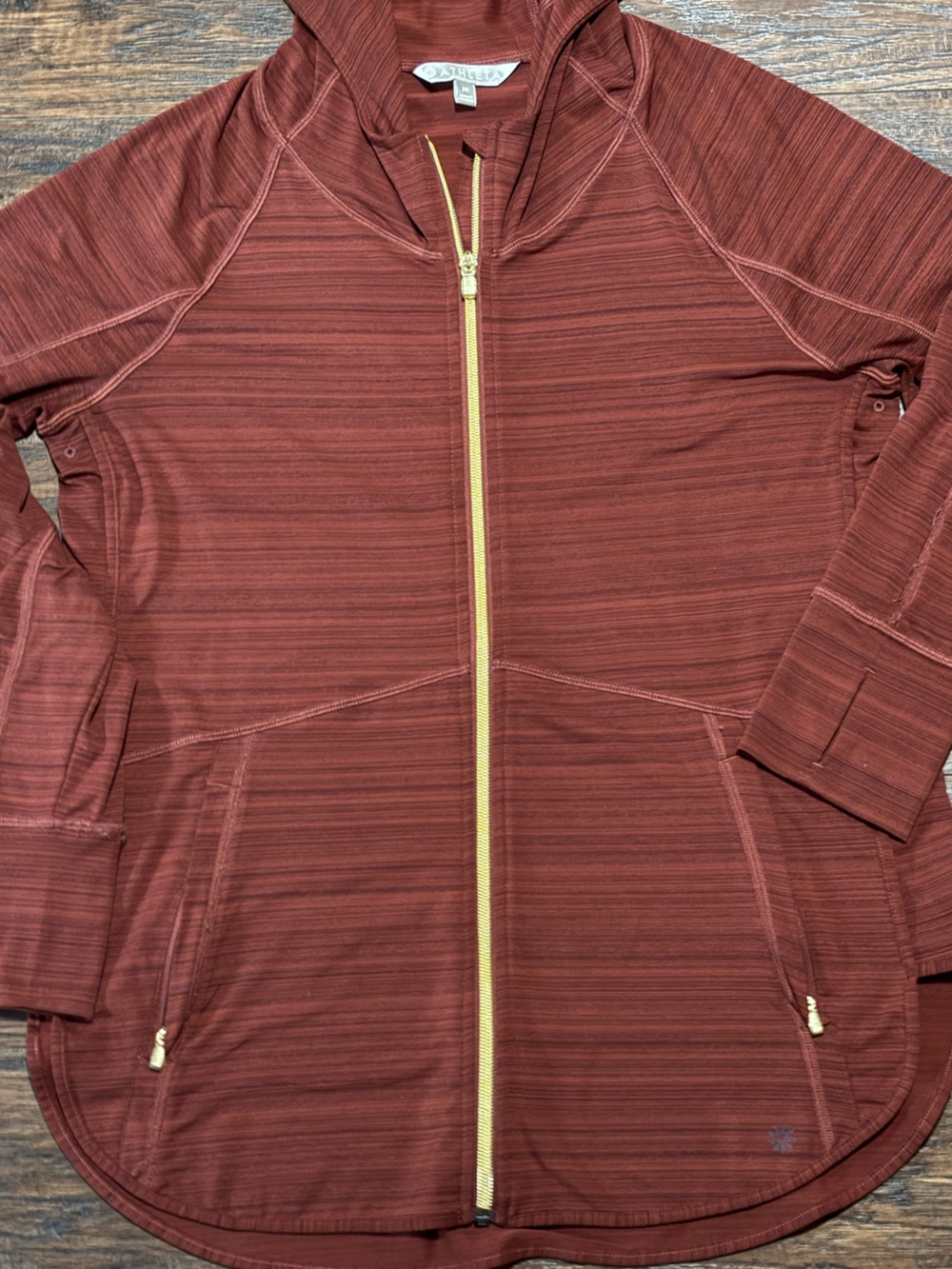 Athleta Rust Red Zip Hoodie Jacket with Gold Zipper - Picture 2 of 6